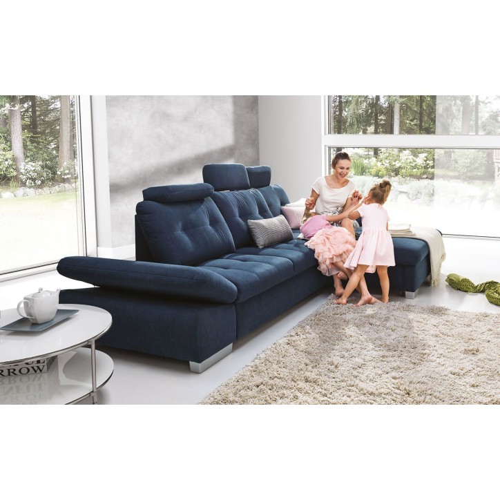 Canapé d'angle convertible CREMONA bleu 306 x 190 cm
