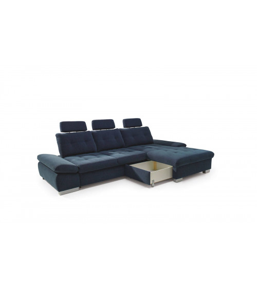 Canapé d'angle convertible CREMONA bleu 306 x 190 cm