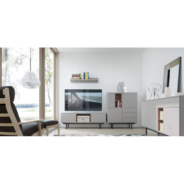 Grijs roestvrij stalen dressoir 175 x 89 cm