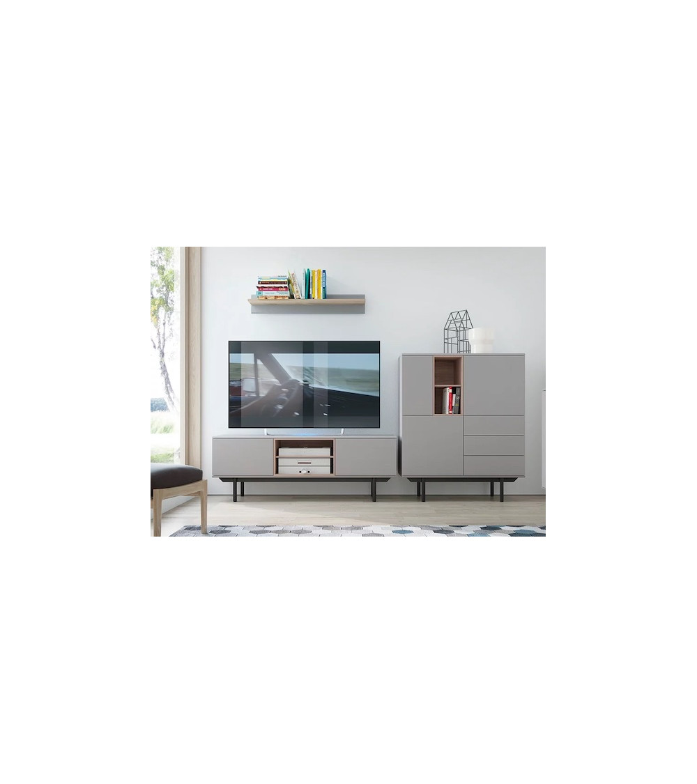 Ensemble meuble TV, buffet haut et étagère mural INOX gris