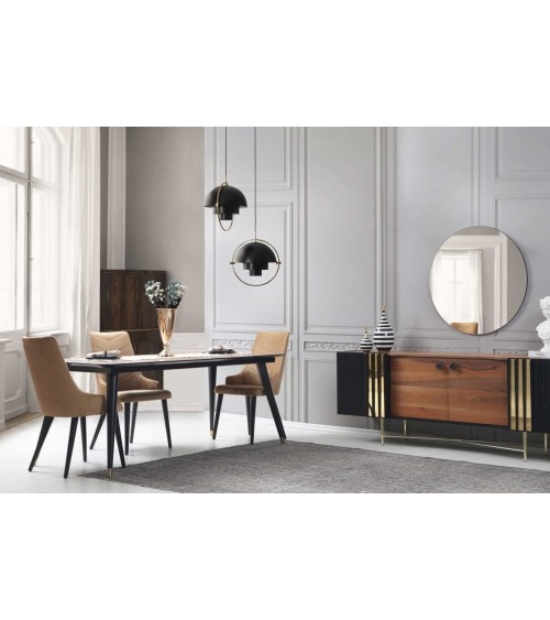 Salle à manger GOLD noyer, noir et doré