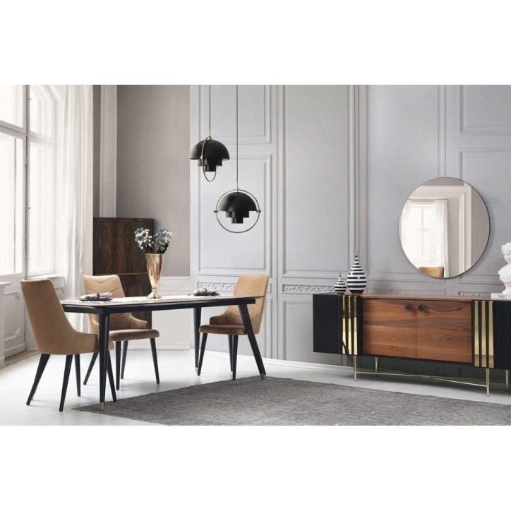 Salle à manger GOLD noyer, noir et doré