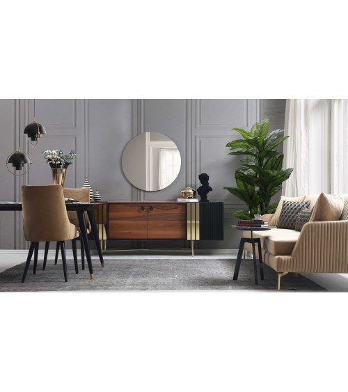 Salle à manger GOLD noyer, noir et doré