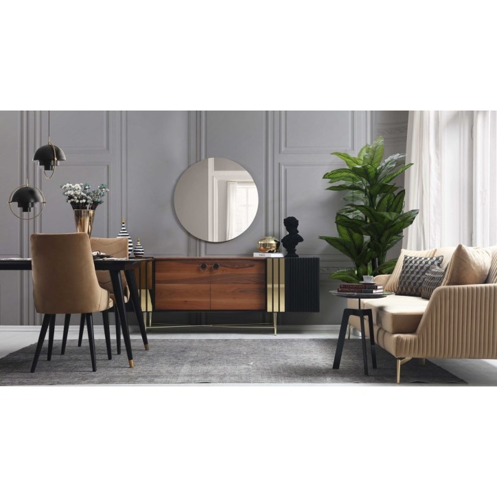 Salle à manger GOLD noyer, noir et doré