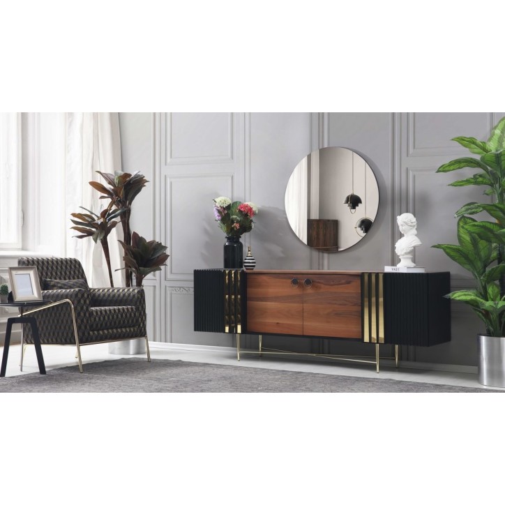 Salle à manger GOLD noyer, noir et doré