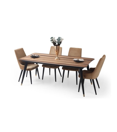 Salle à manger GOLD noyer, noir et doré