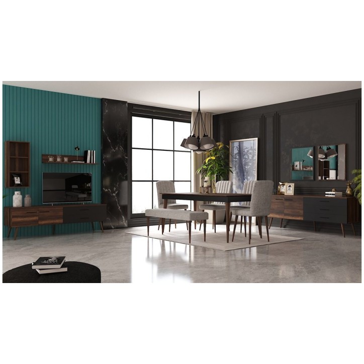 Salle à manger ROMAINE noyer et noir
