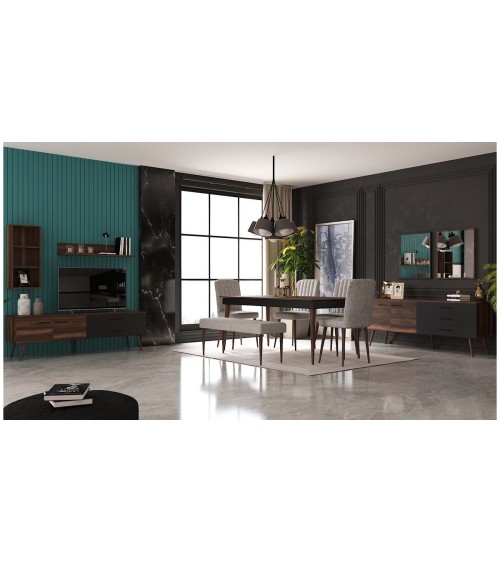 Salle à manger ROMAINE noyer et noir