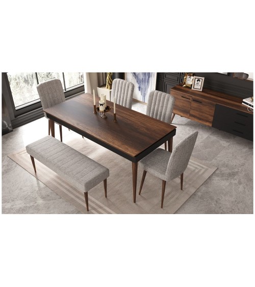 Salle à manger ROMAINE noyer et noir