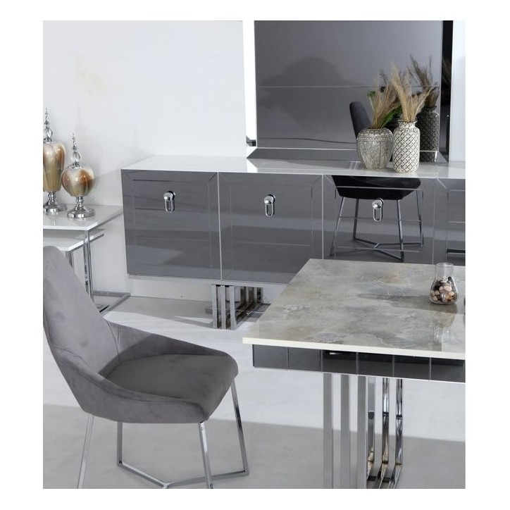 Buffet GRI BLANC 4 portes 220cm