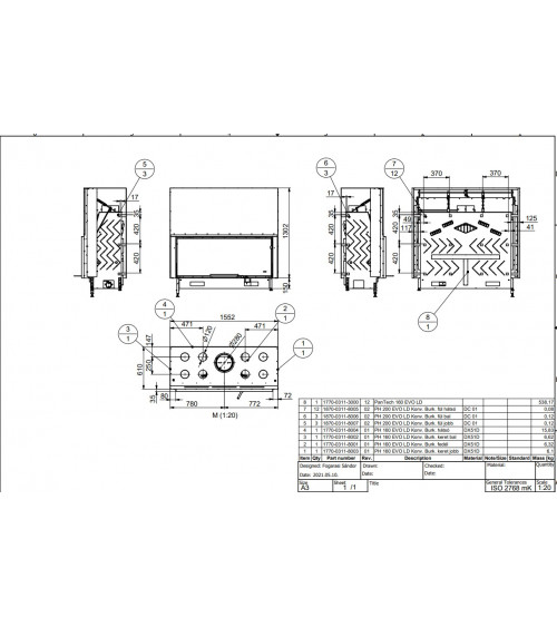 MB 160 CM insert para lareira a lenha com porta de guilhotina 21 kW