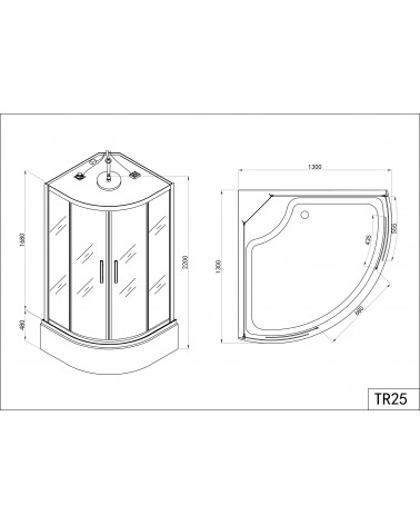 HABANA bad en douche combinatie 130x130x228 cm ZWART