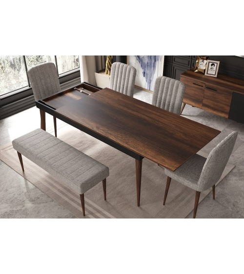 Salle à manger ROMAINE noyer et noir
