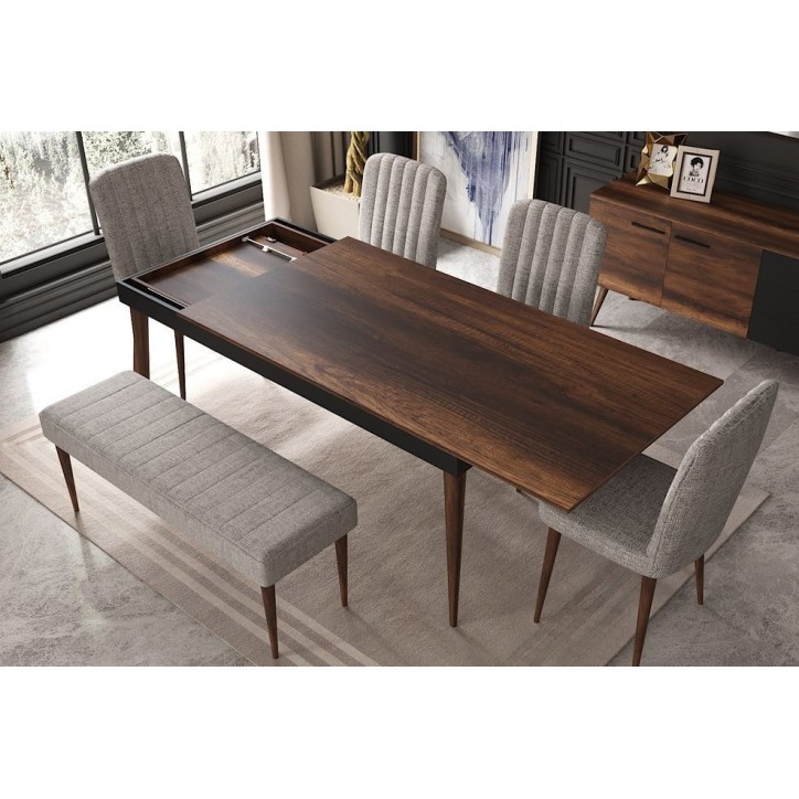 Salle à manger ROMAINE noyer et noir