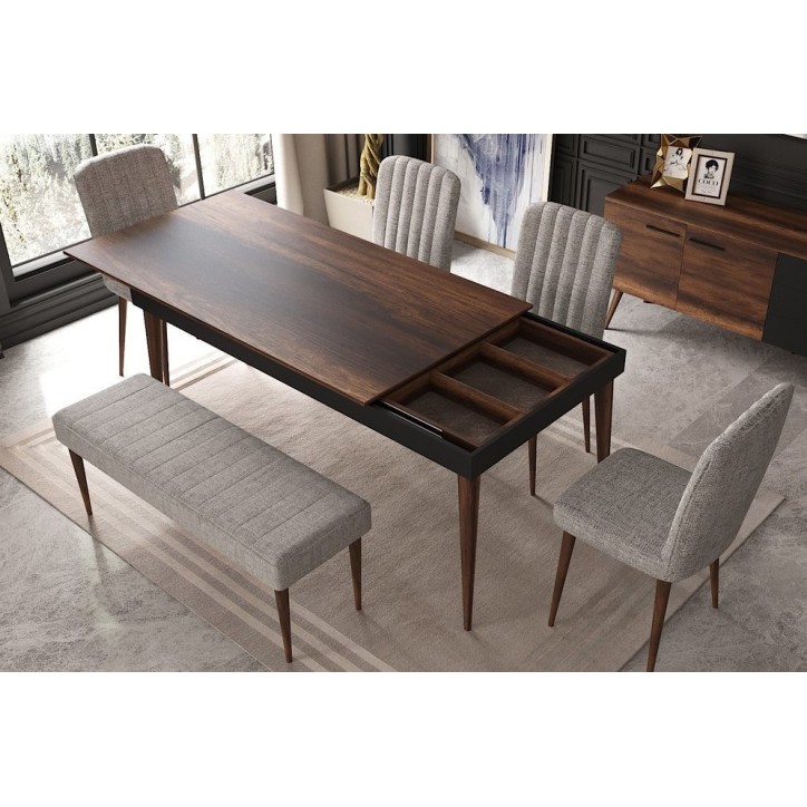 Salle à manger ROMAINE noyer et noir Salle à manger ROMAINE noyer et noir