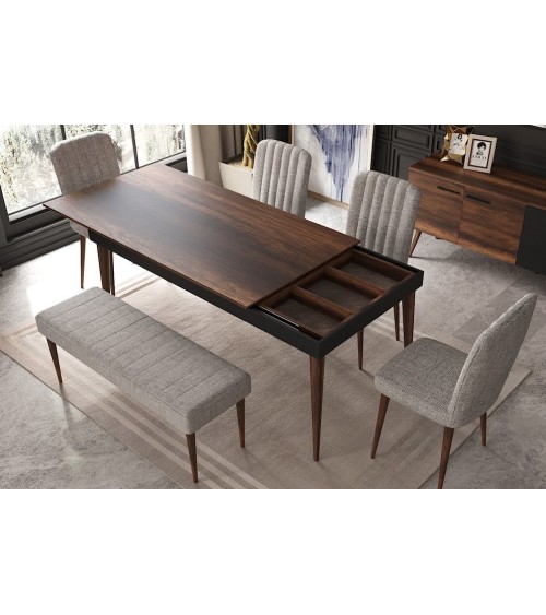 Salle à manger ROMAINE noyer et noir