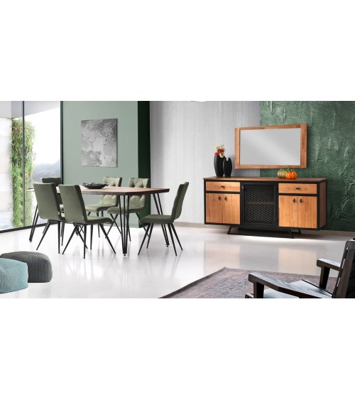 Salle à manger TIMBER bois et métal noir