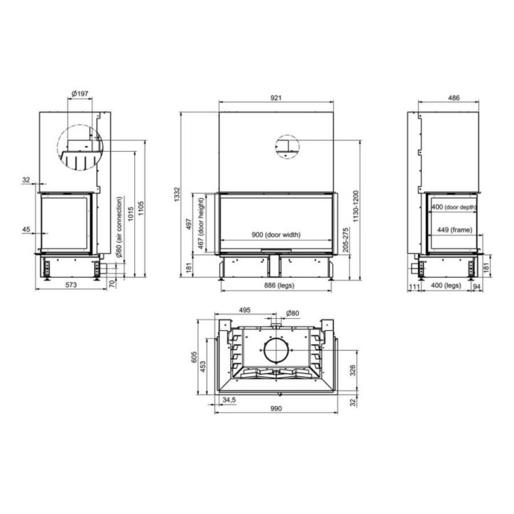 Insert de cheminée 100 CM EVO U LD 8-14kW