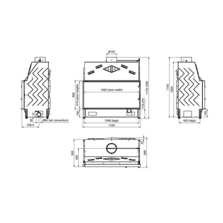 Inserto de lareira 100 EVO LD d200 96 CM 10–17 kW design premium