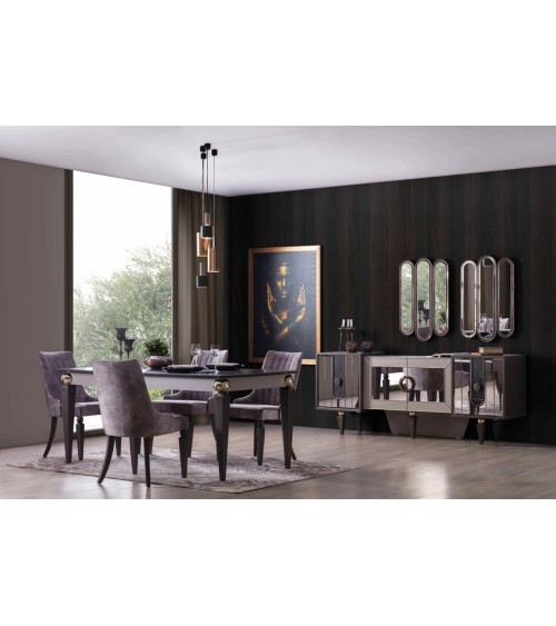 Salle à manger LISBONNE effet marbre, miroir et doré