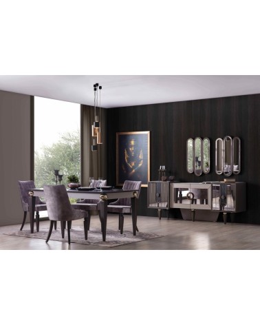 Salle à manger LISBONNE effet marbre, miroir et doré