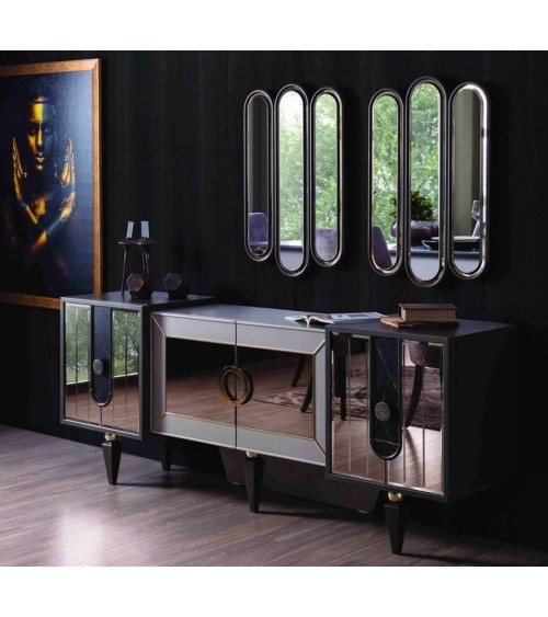 Salle à manger LISBONNE effet marbre, miroir et doré