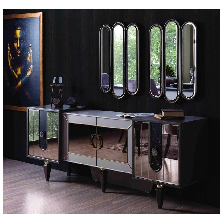 Salle à manger LISBONNE effet marbre, miroir et doré