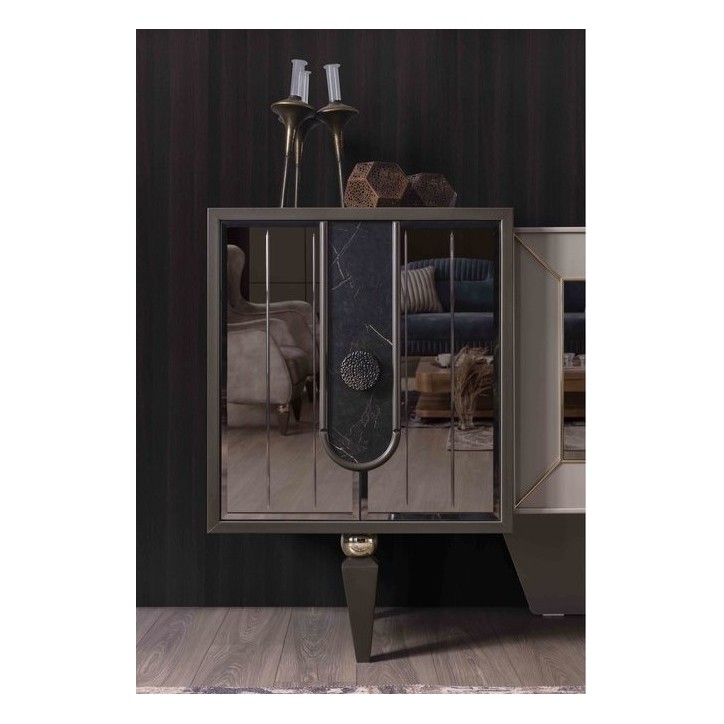 Salle à manger LISBONNE effet marbre, miroir et doré