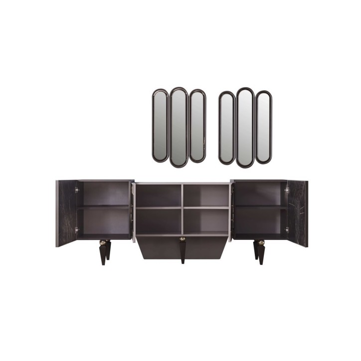 Salle à manger LISBONNE effet marbre, miroir et doré