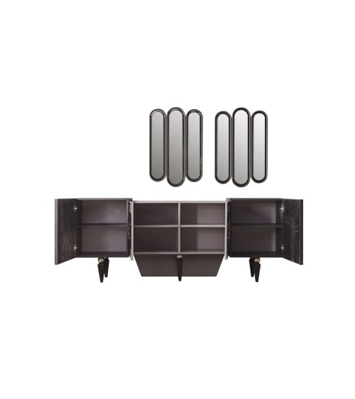 Salle à manger LISBONNE effet marbre, miroir et doré