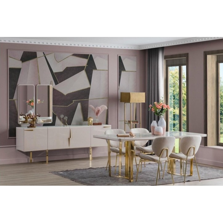 Salle à manger NETT blanc, doré et effet marbre