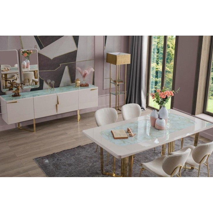 Salle à manger NETT blanc, doré et effet marbre