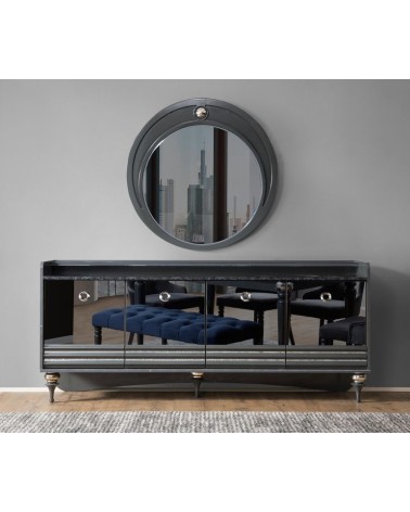 Buffet PUMA 4 portes + miroir 203 cm gris et miroir
