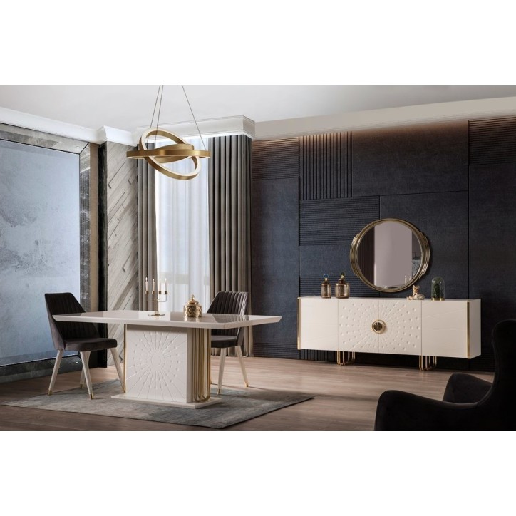 Salle à manger GOLDSTAR blanc et métal doré