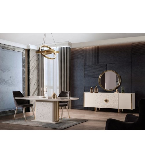 Salle à manger GOLDSTAR blanc et métal doré