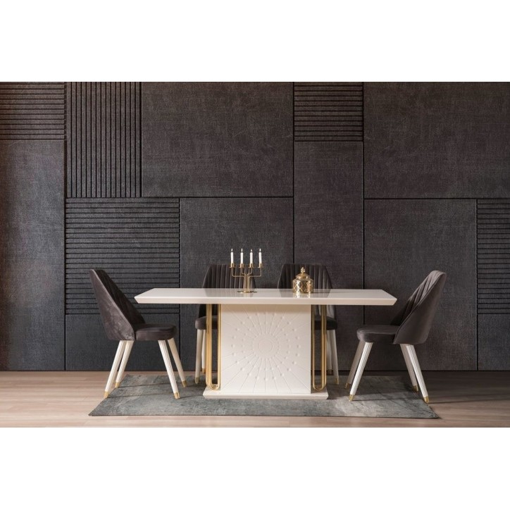 Salle à manger GOLDSTAR blanc et métal doré