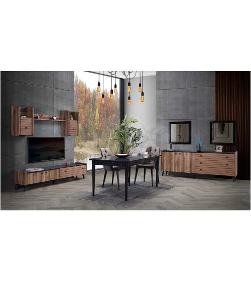 Salle à manger TAR bois et effet marbre noir