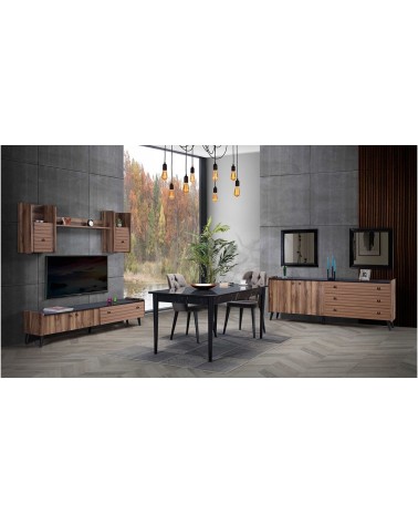 Salle à manger TAR bois et effet marbre noir