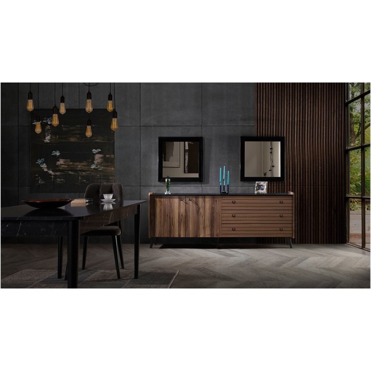 Salle à manger TAR bois et effet marbre noir