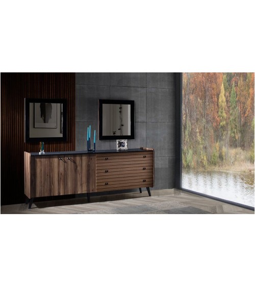 Salle à manger TAR bois et effet marbre noir