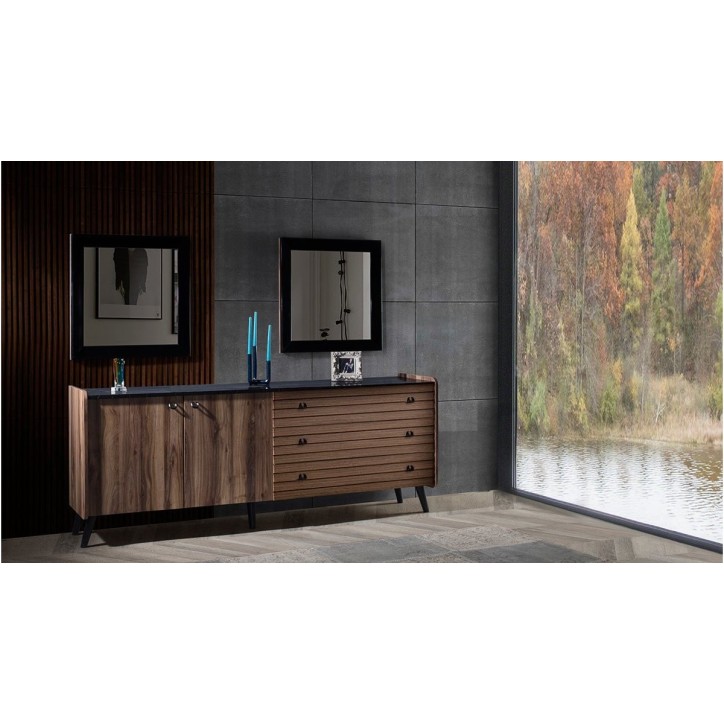 Salle à manger TAR bois et effet marbre noir