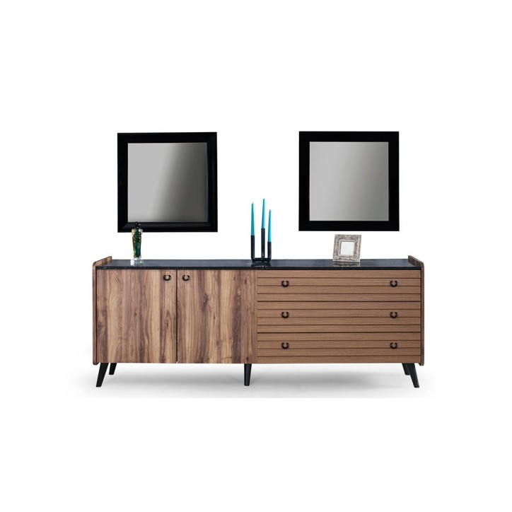 Salle à manger TAR bois et effet marbre noir