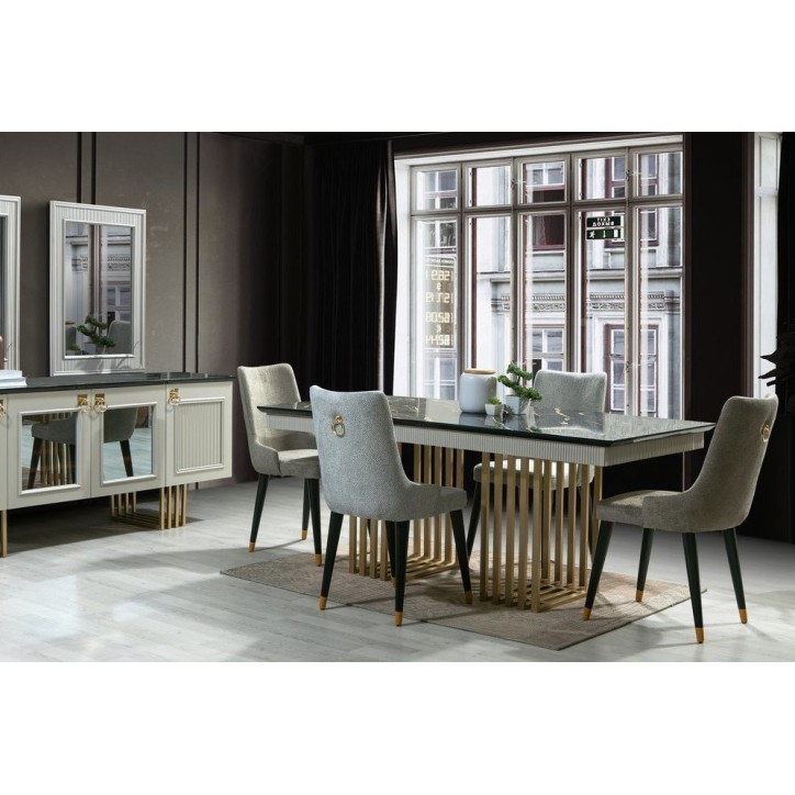 Salle à manger ISTANBUL blanc, doré et effet marbre