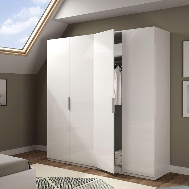 Roupeiro 4 portas branco brilhante 180x200 cm