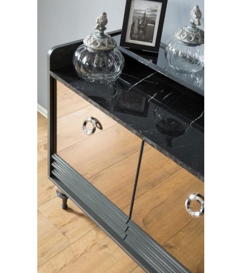 Buffet PUMA 4 portes + miroir 203 cm gris et miroir