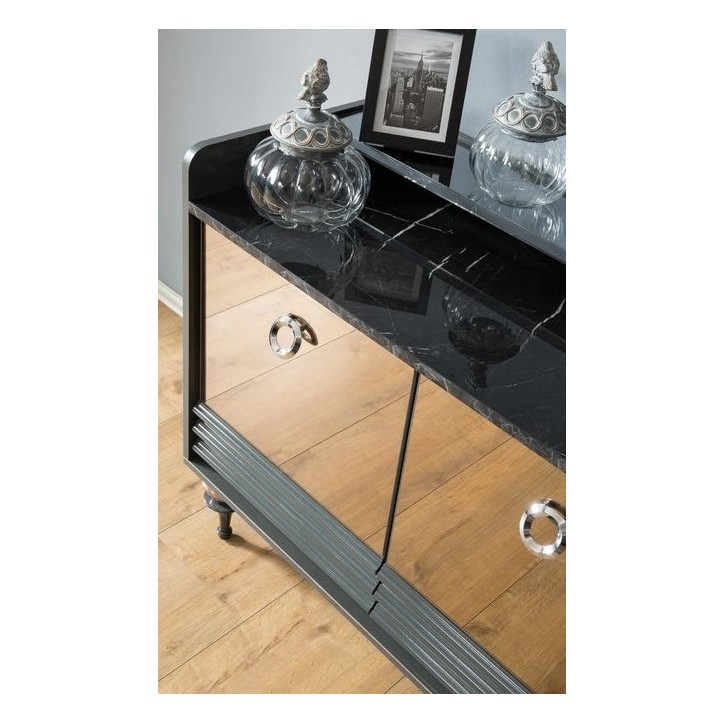 Buffet PUMA 4 portes + miroir 203 cm gris et miroir