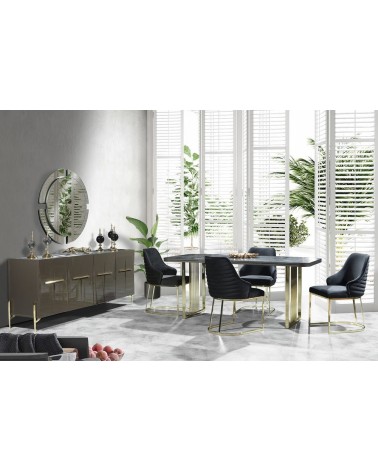 Salle à manger FELIX effet marbre noir et doré