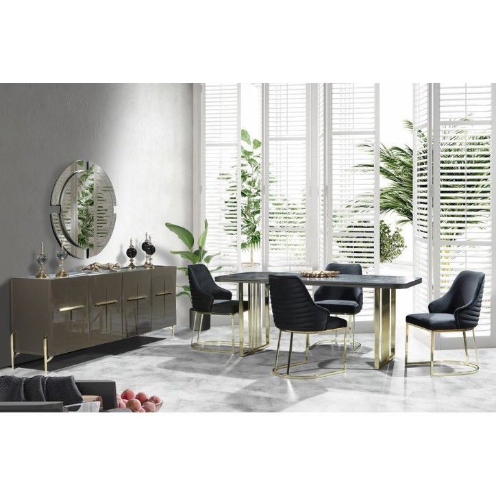 Salle à manger FELIX effet marbre noir et doré