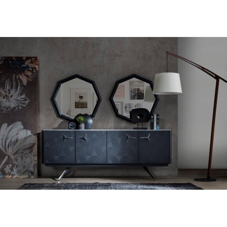 Buffet INITIALE ANTHRACITE - MARBRE GRIS 4 portes