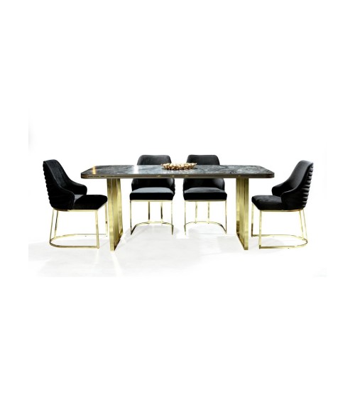 Salle à manger FELIX effet marbre noir et doré